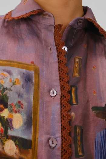 Buy_Cord_Multi Color Linen Lace Collared Moira Living Room Print Shirt 
