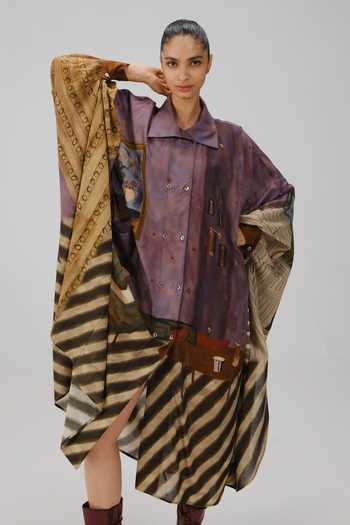 Buy Cord Multi Color Cotton Collared Echo Living Room Print Kaftan Dress Buy_Cord_Multi Color Cotton Collared Echo Living Room Print Kaftan Dress