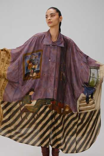 Shop Cord Multi Color Cotton Collared Echo Living Room Print Kaftan Dress Shop_Cord_Multi Color Cotton Collared Echo Living Room Print Kaftan Dress