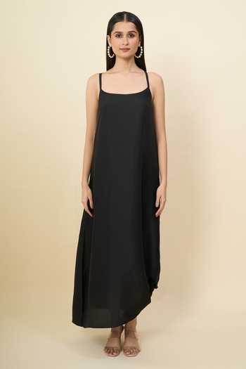 Anamika Khanna_Black Square , Open Beaded Embroidered Cape And Dress Set _Online_at_Aza_Fashions