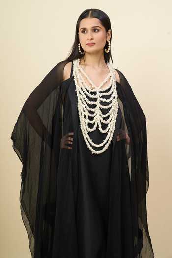 Anamika Khanna_Black Square , Open Beaded Embroidered Cape And Dress Set _at_Aza_Fashions