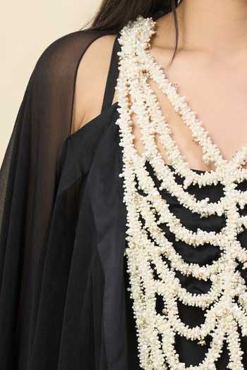 Buy_Anamika Khanna_Black Square , Open Beaded Embroidered Cape And Dress Set 