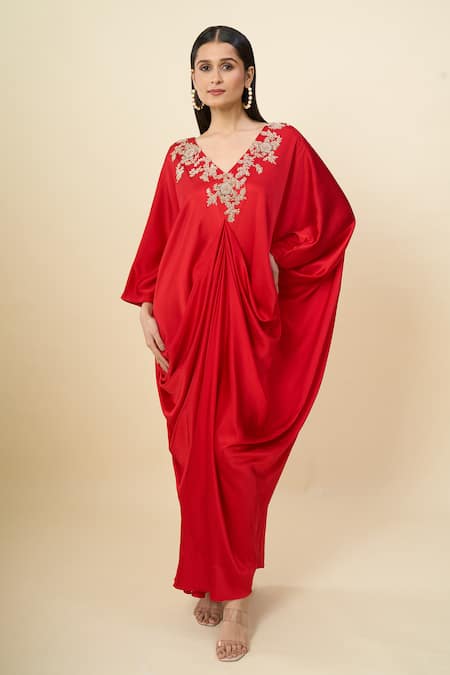 Anamika Khanna Embroidered Neckline Draped Kaftan 
