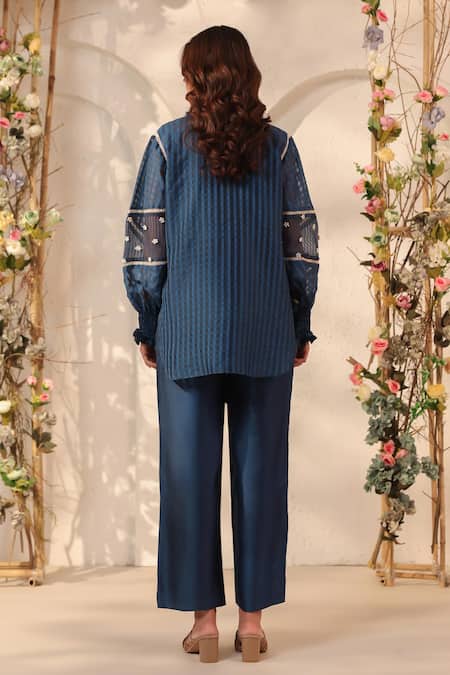 Label Niti Bothra Dark Blue V Neck Top & Pant Set 