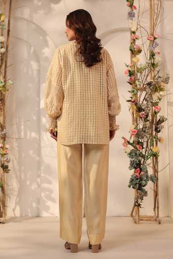 Label Niti Bothra Beige V Neck Top & Pant Set 