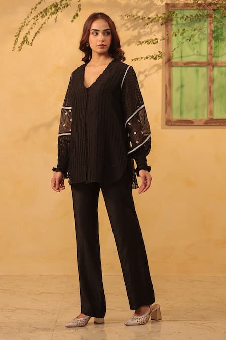 Label Niti Bothra Black V Neck Top & Pant Set 
