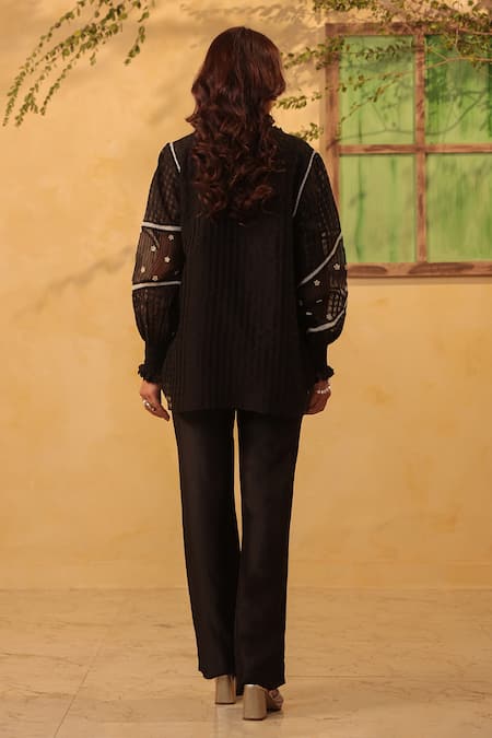 Label Niti Bothra Black V Neck Top & Pant Set 