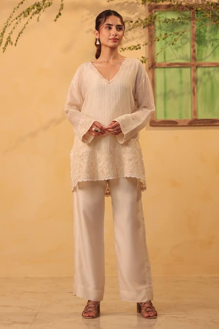 Label Niti Bothra Ivory Applique Work Top & Pant Set 