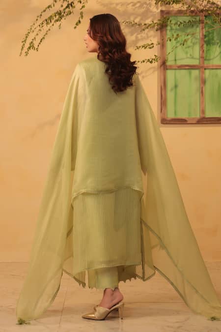 Label Niti Bothra Green Applique Yoke Embroidered Kurta & Pant Set 