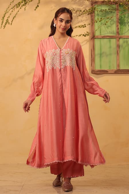 Label Niti Bothra Pink Embroidered Kurta & Pant Set 