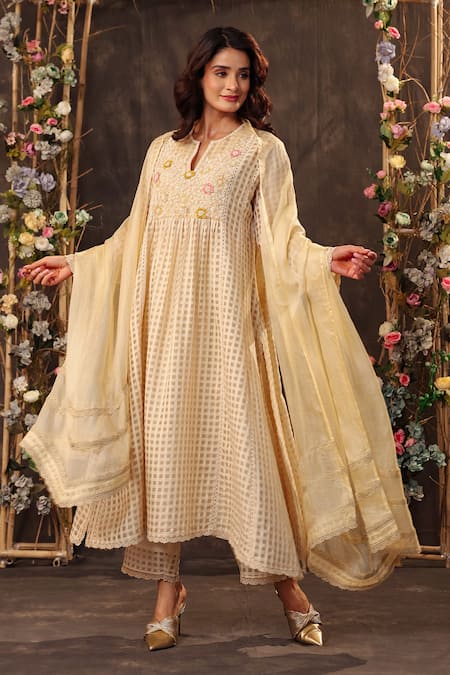 Label Niti Bothra Resham Embroidered Silk Chanderi & Silk Tencel Kurta Set 