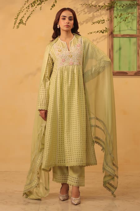 Label Niti Bothra Green Panelled Anarkali Set 