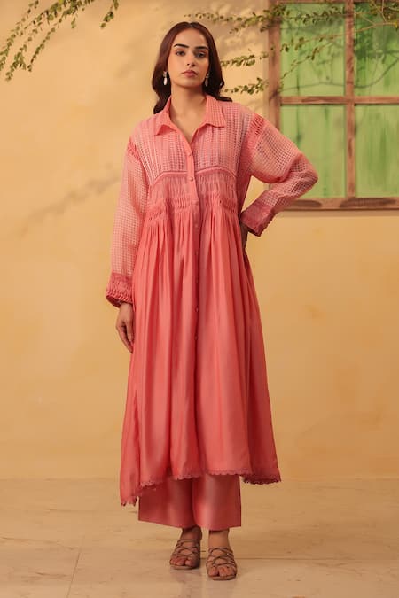 Label Niti Bothra Pink Pintuck Collar Kurta & Pant Set 