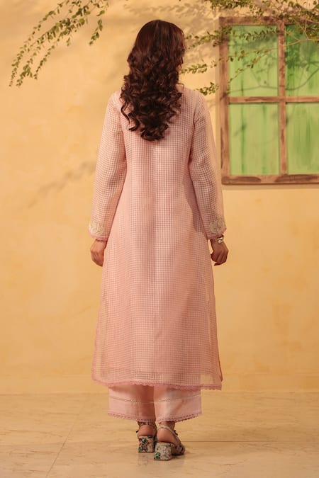 Label Niti Bothra Light Pink Tie Up Kurta & Pant Set 