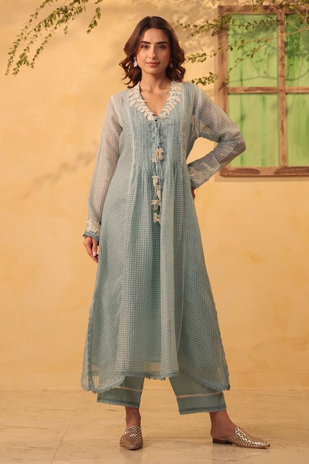 Label Niti Bothra Light Blue Tie Up Kurta & Pant Set 