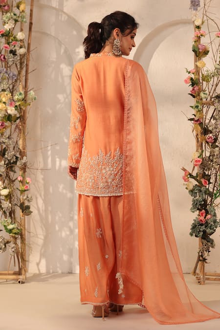 Label Niti Bothra Orange Embroidered Short Kurta Set 