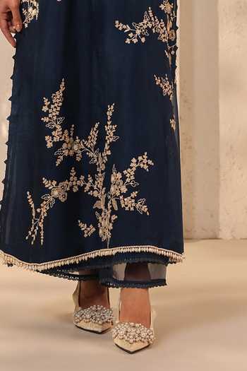 Label Niti Bothra Blue Silk, Organza, Kota Doria, Tencel Pearls, Dark Jaal Straight Kurta Set Online at Aza Fashions Label Niti Bothra_Blue Silk, Organza, Kota Doria, Tencel Pearls, Dark Jaal Straight Kurta Set _Online_at_Aza_Fashions