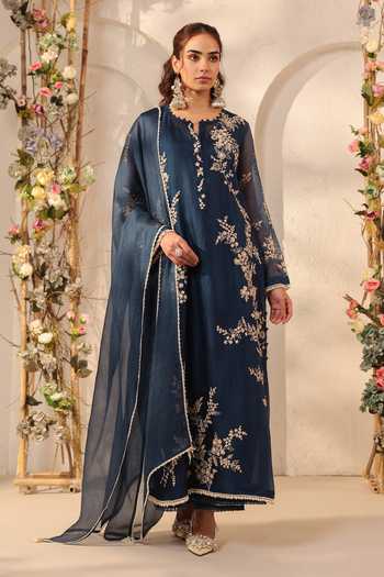 Label Niti Bothra Dark Blue Jaal Straight Kurta Set 