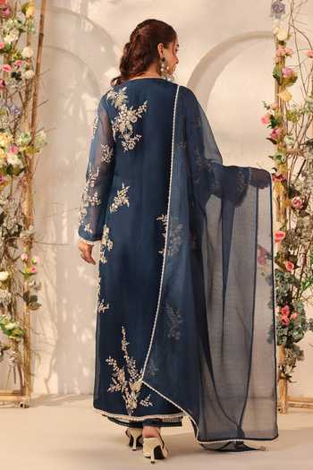 Label Niti Bothra Dark Blue Jaal Straight Kurta Set 