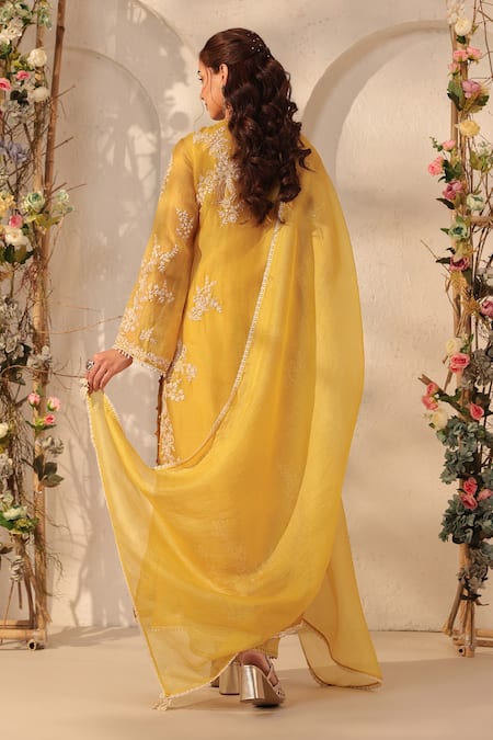 Label Niti Bothra Yellow Jaal Straight Kurta Set 