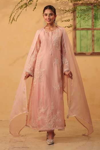 Label Niti Bothra Light Pink Jaal Straight Kurta Set 
