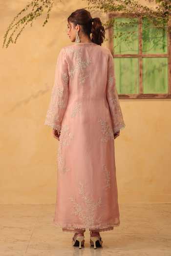 Label Niti Bothra Light Pink Jaal Straight Kurta Set 