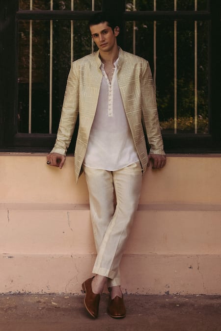 Nafs Embroidered Jacket With Short Kurta Set 