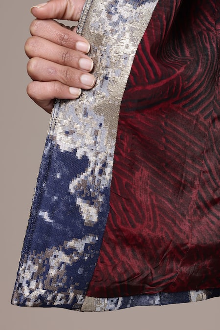 Ritu Kumar_Blue Jacquard Sequins, Zari Round , Keyhole Atlantis Full Sleeve Jacket _at_Aza_Fashions