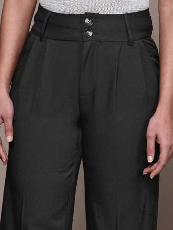 Buy_Ritu Kumar_Black Polyester Straight Buckle Pant _Online_at_Aza_Fashions