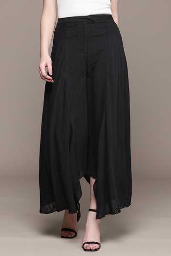 Ritu Kumar_Black Cotton, Viscose Asymmetric Solid Pant _Online_at_Aza_Fashions