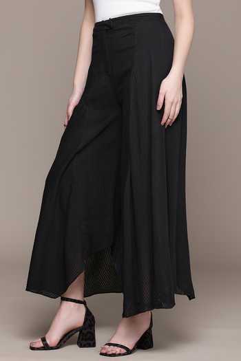 Buy_Ritu Kumar_Black Cotton, Viscose Asymmetric Solid Pant _Online_at_Aza_Fashions