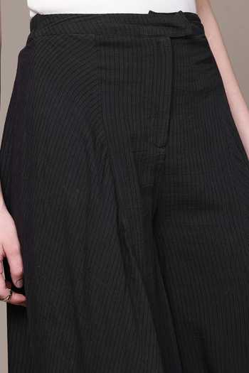 Shop_Ritu Kumar_Black Cotton, Viscose Asymmetric Solid Pant _Online_at_Aza_Fashions