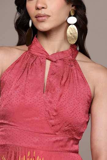 Buy_Ritu Kumar_Yellow Viscose Keyhole Neck Enola Abstract Print Fit And Flare Dress _Online_at_Aza_Fashions