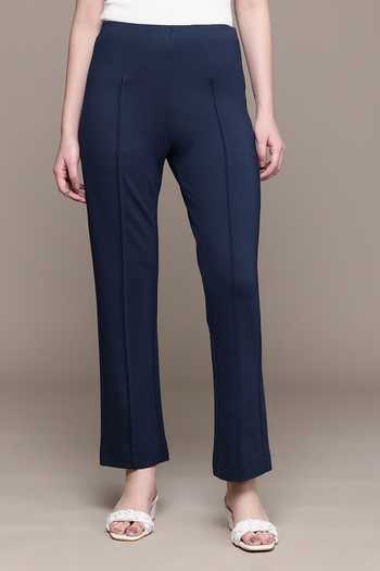 Ritu Kumar_Navy Ponte Straight Pant _Online_at_Aza_Fashions