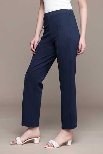 Buy_Ritu Kumar_Navy Ponte Straight Pant _Online_at_Aza_Fashions