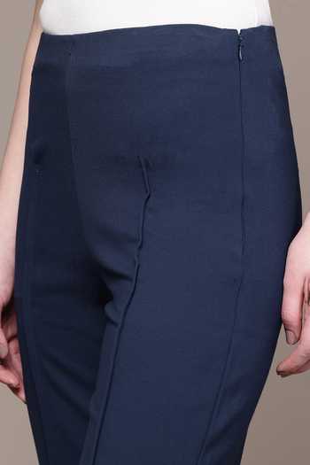 Shop_Ritu Kumar_Navy Ponte Straight Pant _Online_at_Aza_Fashions