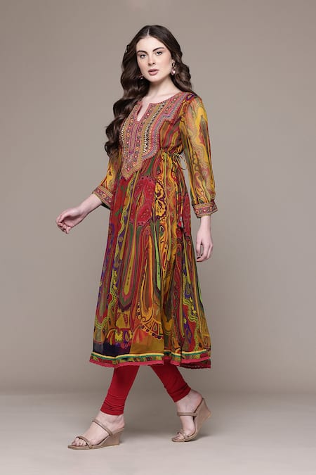 Buy_Ritu Kumar_Multi Color Chiffon, Viscose, Lycra, Jersey Ruhi Paisley Print Kurta Set_Online_at_Aza_Fashions