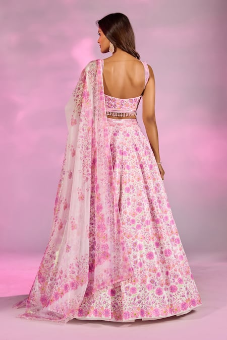 Label Priyanka Kar Flower Print Pink Lehenga Set 