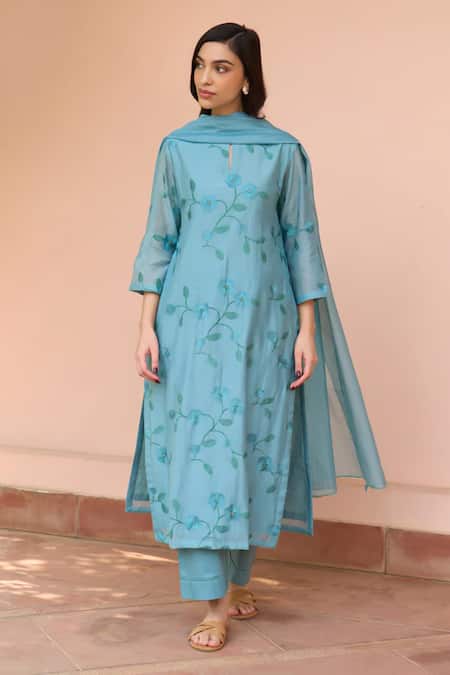 Vaayu Powder Blue Embroidered Kurta Set 