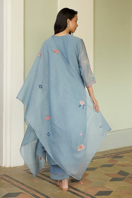 Vaayu Mist Blue Applique Kurta Set 
