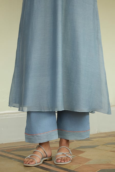 Buy Vaayu Blue Muslin Applique Round Neck, Yes Mist Kurta And Pant Set Online at Aza Fashions Buy_Vaayu_Blue Muslin Applique Round Neck, Yes Mist Kurta And Pant Set _Online_at_Aza_Fashions