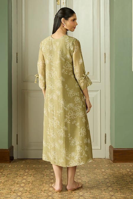 Vaayu Meadow Embroidered Printed Midi Dress 