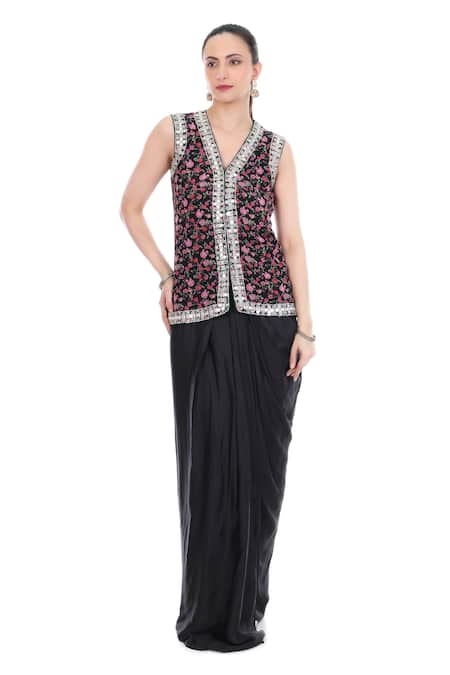 Tanu Malhotra Floral Embroidered Jacket & Skirt Set 