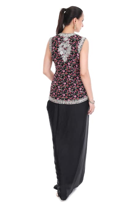 Tanu Malhotra Floral Embroidered Jacket & Skirt Set 