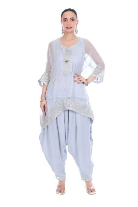 Tanu Malhotra Tonal Embroidered Kaftan Set 