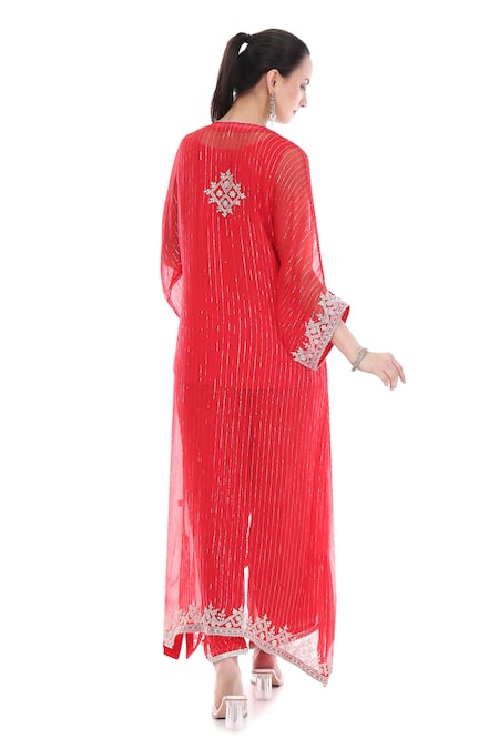 Tanu Malhotra Contrast Embroidered Kaftan & Pant Set 