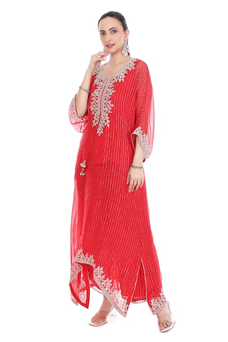 Tanu Malhotra Contrast Embroidered Kaftan & Pant Set 