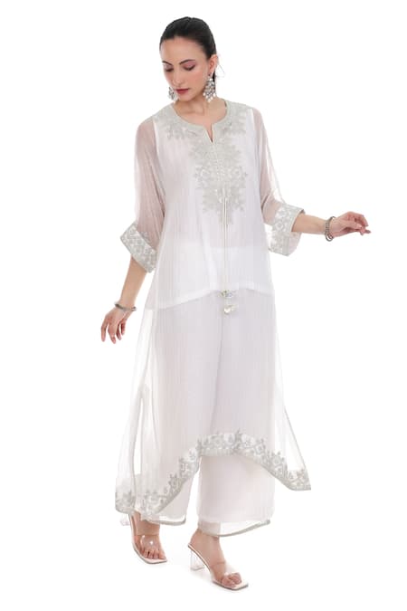 Tanu Malhotra Tonal Embroidered Kaftan Set 