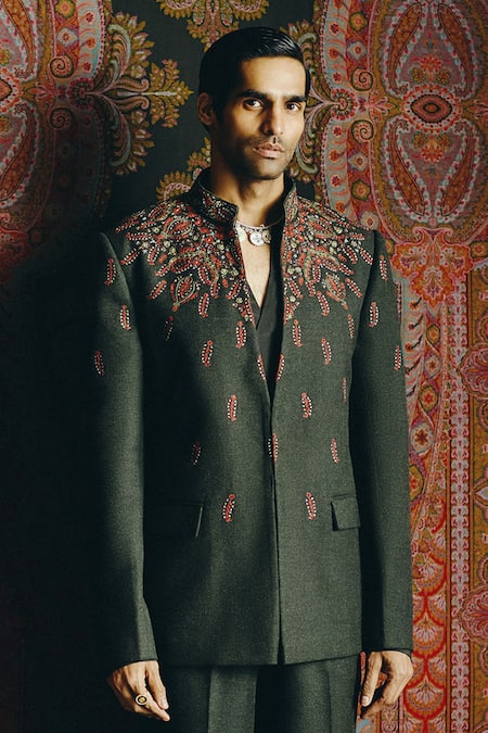 Dolly J Kashida Obsidian Embroidered Bandhgala Set 