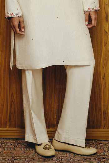 Dolly J_Ivory Silk, Cotton Embroidery The Elias Kurta And Trouser Set _Online_at_Aza_Fashions